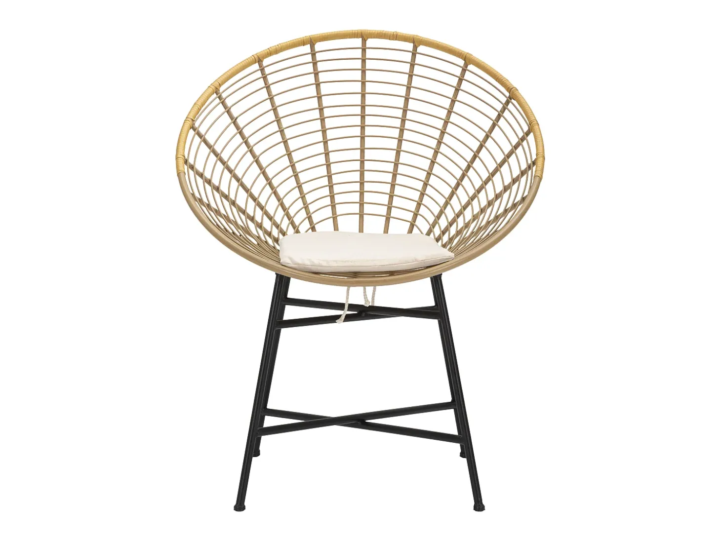 Silla de metal y ratán con cojín blanco boho chic Panama