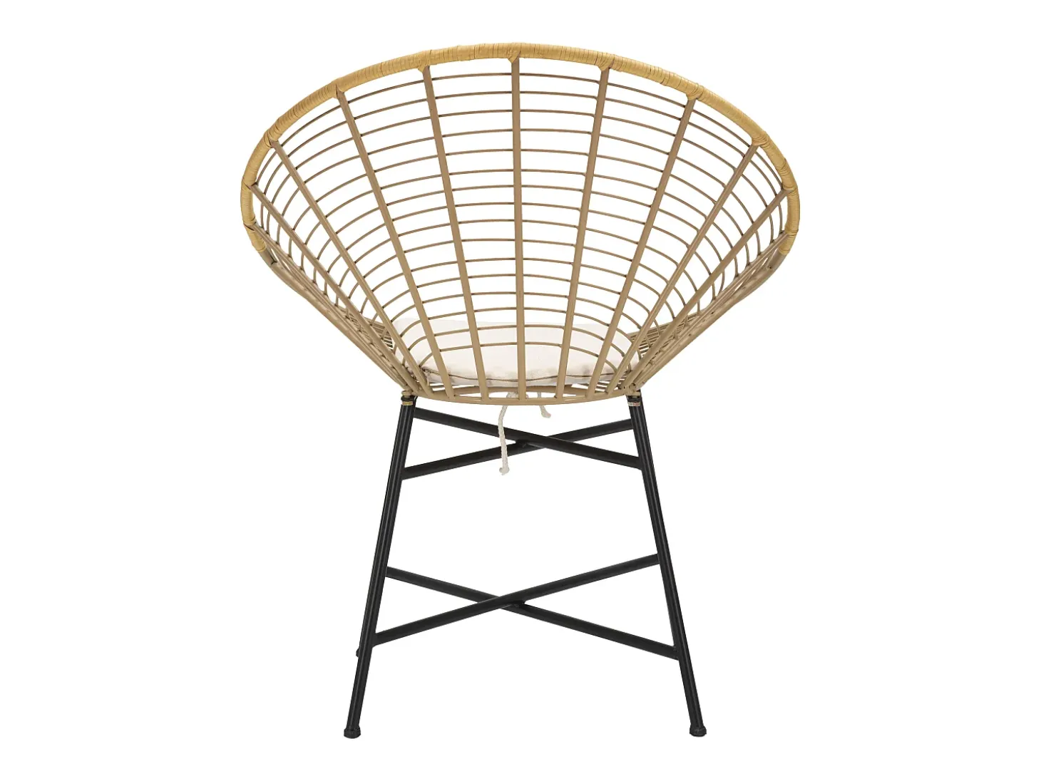 Silla de metal y ratán con cojín blanco boho chic Panama