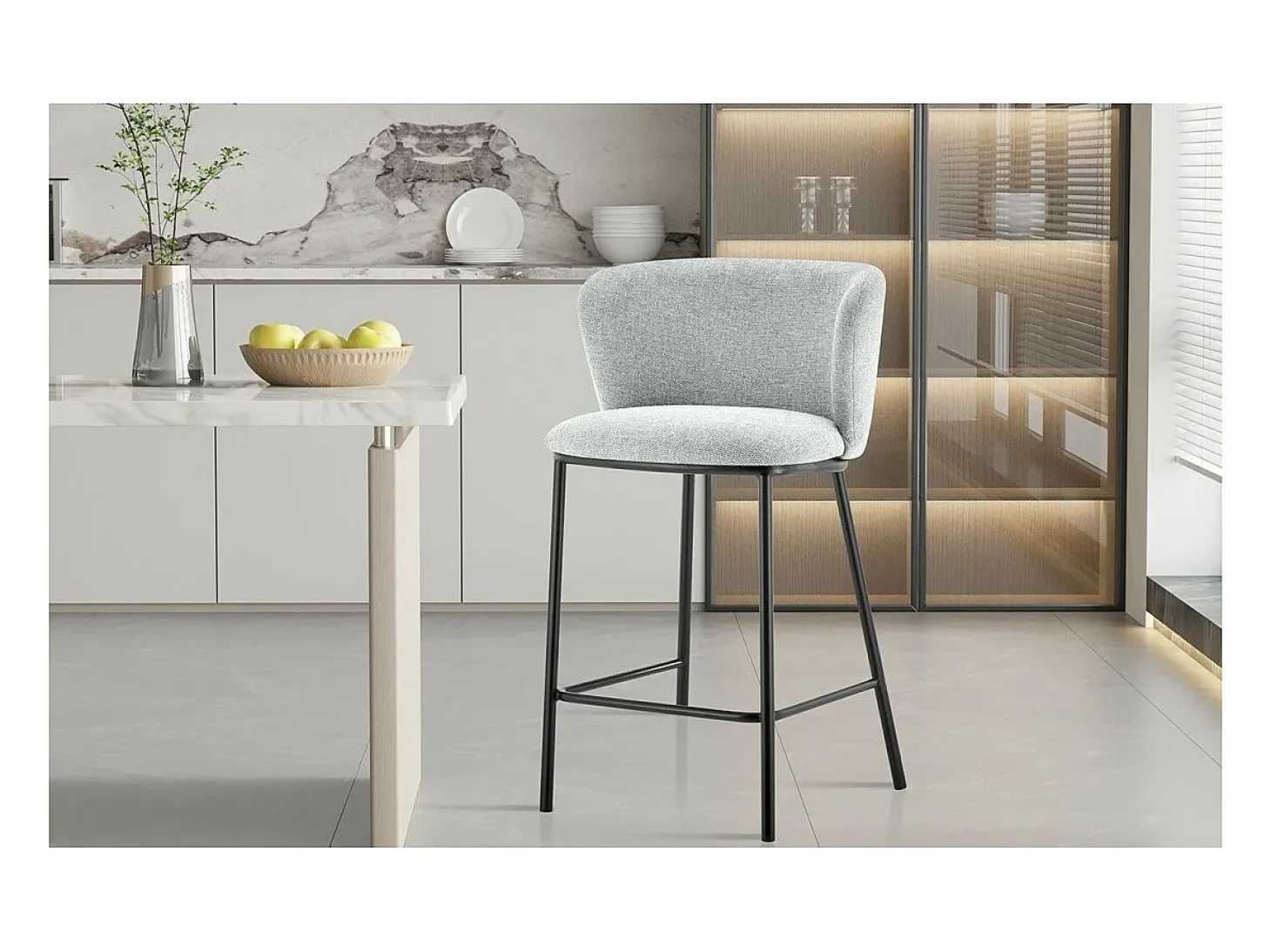 Silla de mostrador 'Arthus' Tela Gris claro, dimensiones: H88.5 x L53 x P50.5 cm