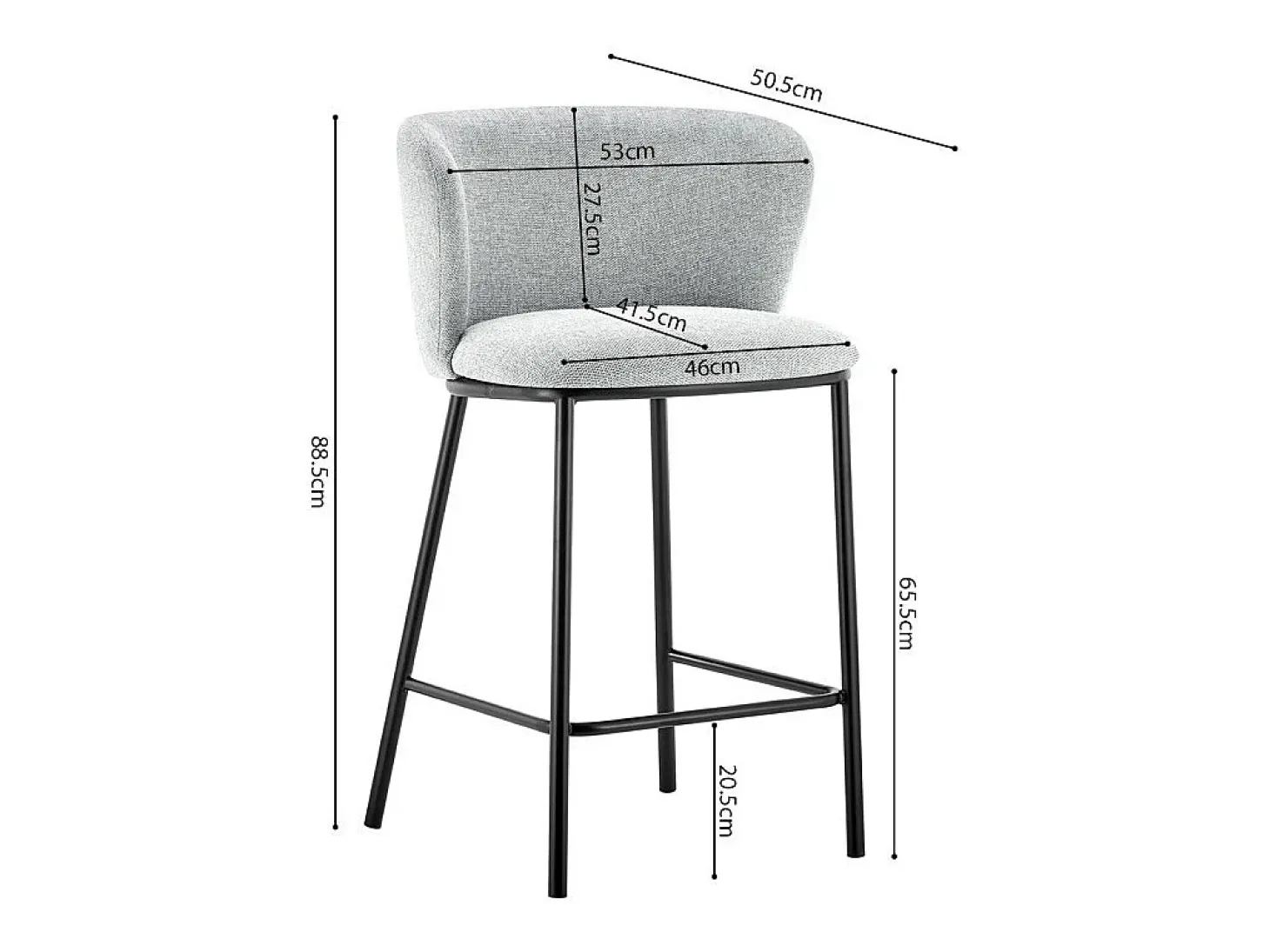 Silla de mostrador 'Arthus' Tela Gris claro, dimensiones: H88.5 x L53 x P50.5 cm