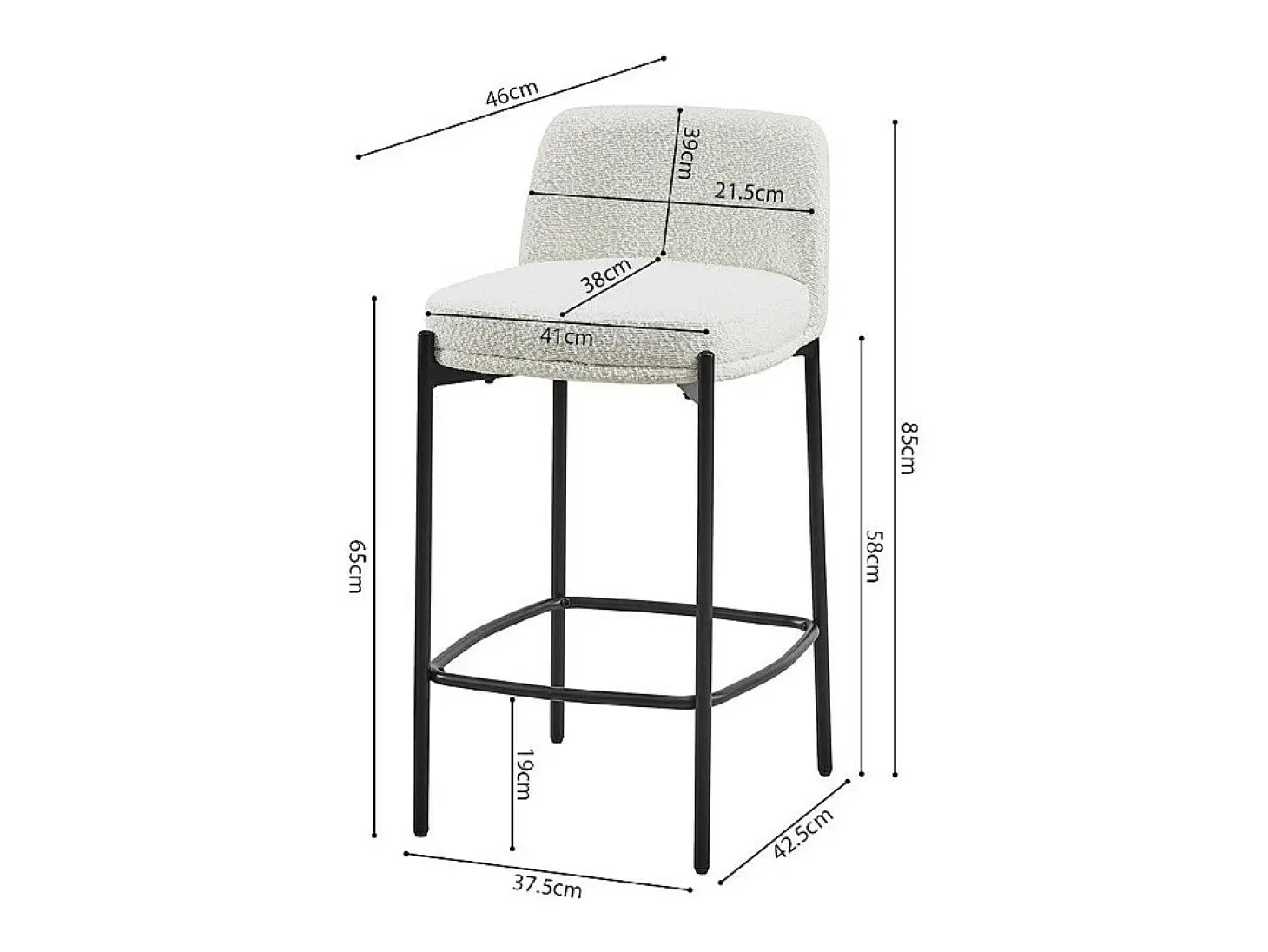 Silla de mostrador ELISE color blanco, dimensiones H91 x L44 x P42 cm.