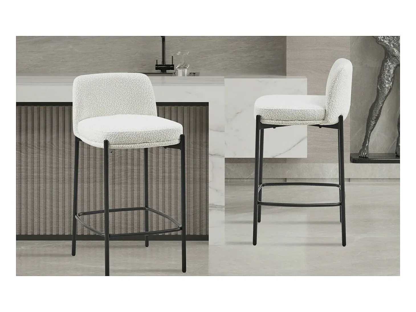 Silla de mostrador ELISE color blanco, dimensiones H91 x L44 x P42 cm.