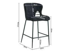 Silla de mostrador LISE – Tela rizada en color gris oscuro – Patas de metal negro – Estilo diseño/industrial
