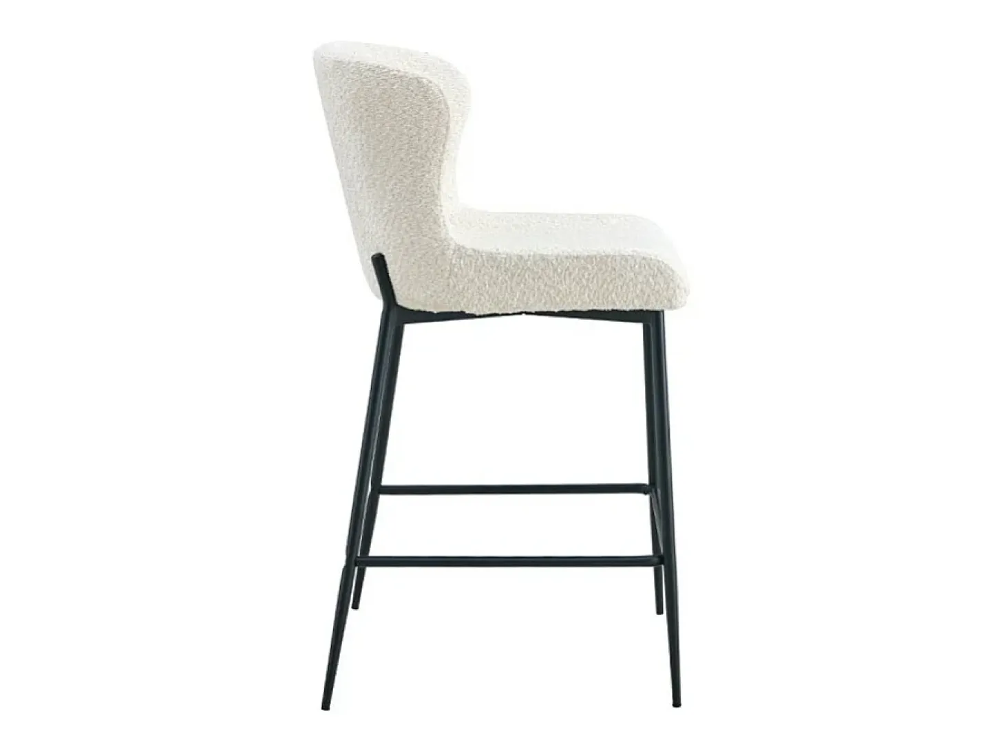 Silla de mostrador LISE – Tela de rizo en color blanco crudo – Patas de metal negro – Estilo diseño/industrial