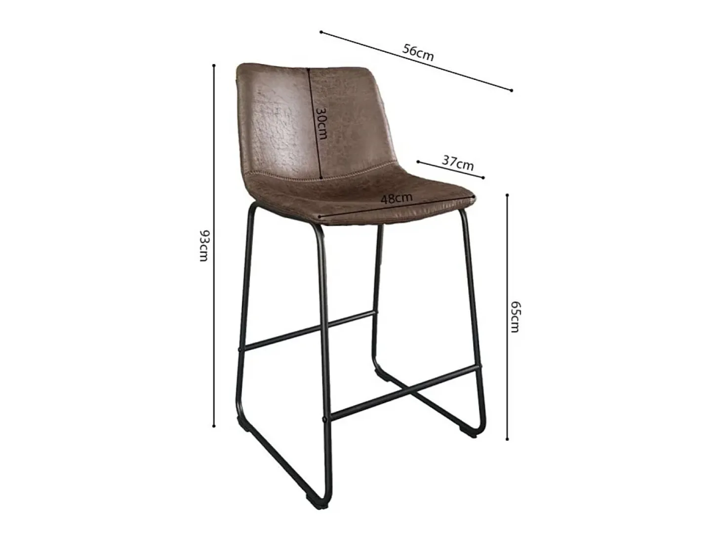 Silla de mostrador MANCO - PU marrón oscuro - Patas de metal - Altura 93 cm - Estilo vintage