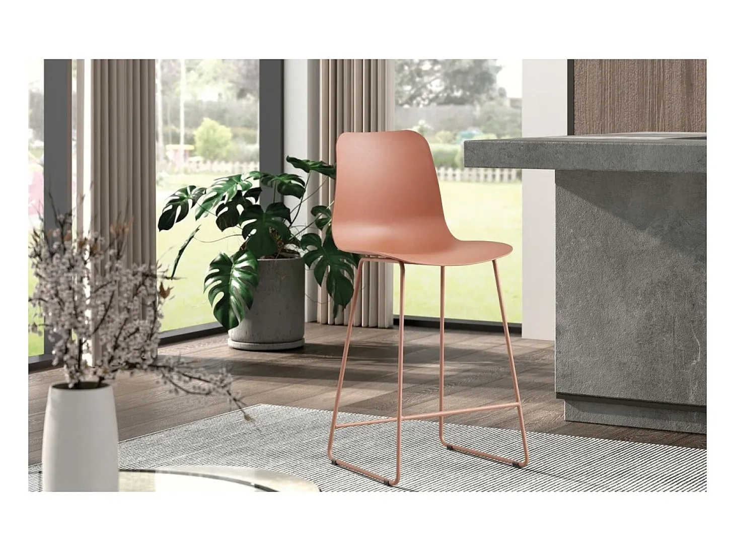 Silla de mostrador 'Mario' PP Terracota, dimensiones: H100.5 x L51 x P44cm
