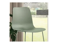 Silla de mostrador MARIO – PP verde grisáceo – Patas de metal – Altura 100,5 cm – Estilo moderno