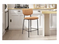 Silla de mostrador VENTURA – Tela naranja – Patas de metal negro – Altura 97 cm – Estilo diseño/industrial
