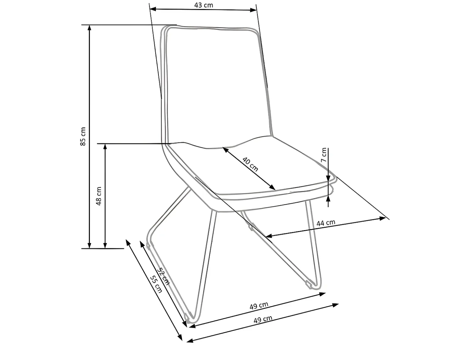 Silla de polipiel / tela gris claro Patas de acero negro