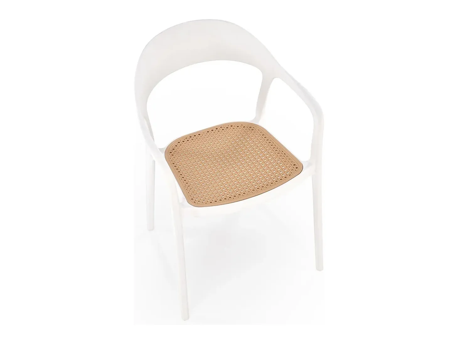 Silla de polipropileno de diseño Osanna blanca y con aspecto de ratán