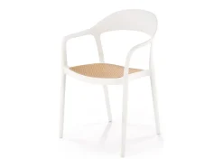 Silla de polipropileno de diseño Osanna blanca y con aspecto de ratán
