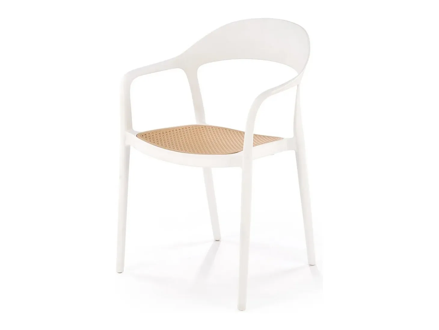 Silla de polipropileno de diseño Osanna blanca y con aspecto de ratán