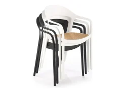 Silla de polipropileno de diseño Osanna blanca y con aspecto de ratán