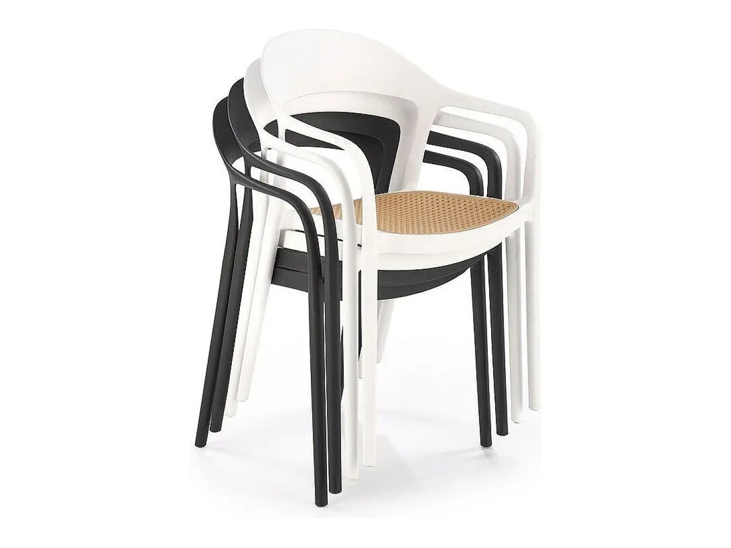 Silla de polipropileno de diseño Osanna blanca y con aspecto de ratán