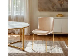 Silla de tela de diseño para salón-comedor con patas doradas Virin - Beige