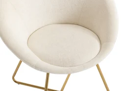 Silla de tela rizada y metal dorado - Blanco - BURBAN