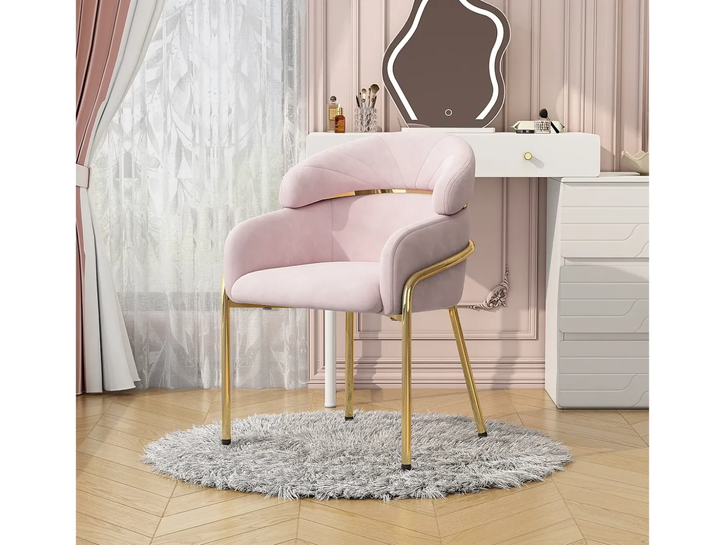 Silla de terciopelo - Patas de metal - Rosa