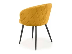 Silla de terciopelo amarillo con respaldo redondeado y patas de metal negro ERIKA
