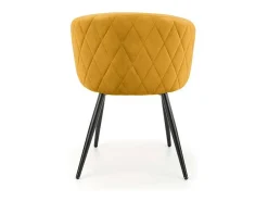Silla de terciopelo amarillo con respaldo redondeado y patas de metal negro ERIKA