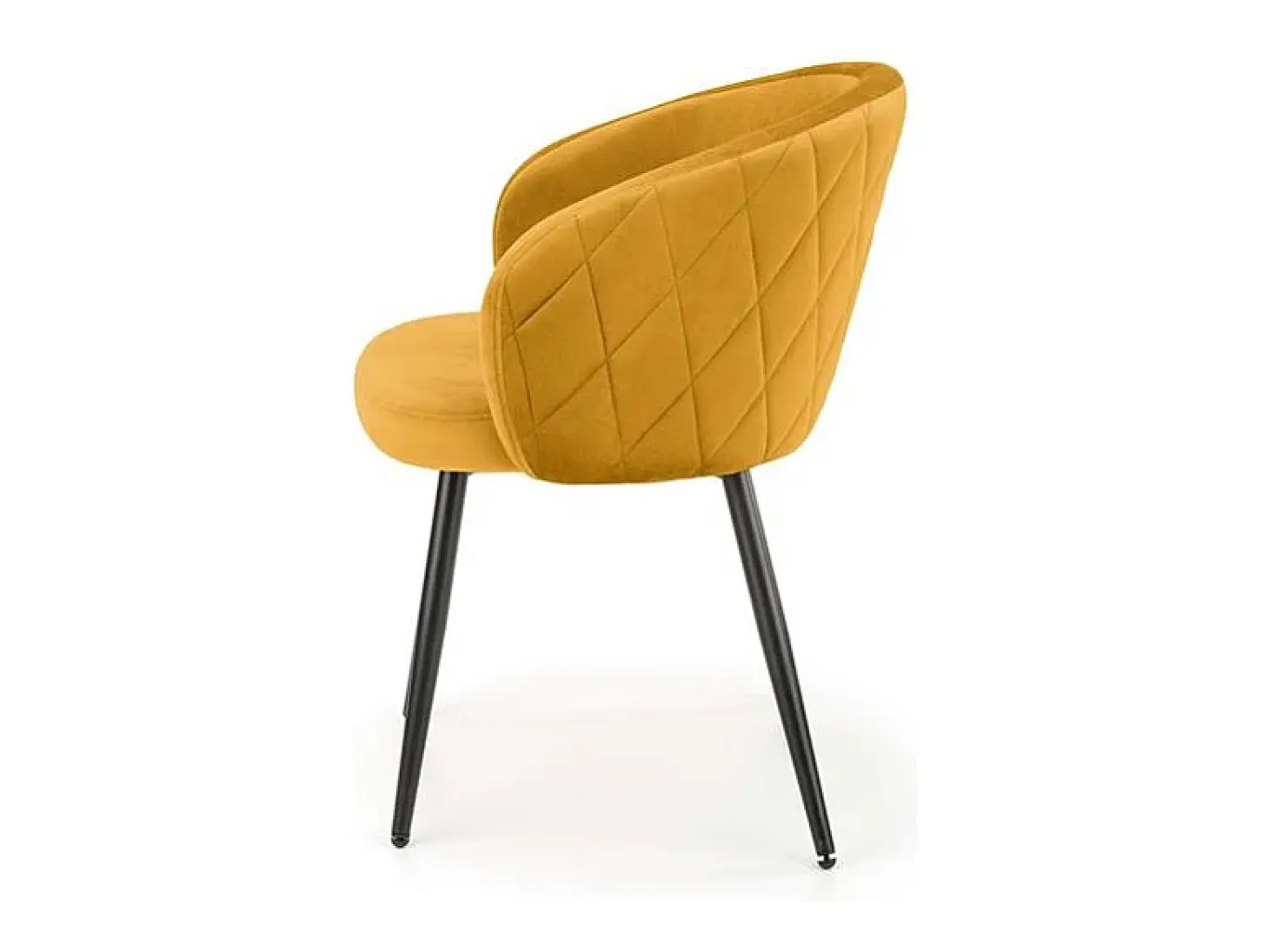 Silla de terciopelo amarillo con respaldo redondeado y patas de metal negro ERIKA