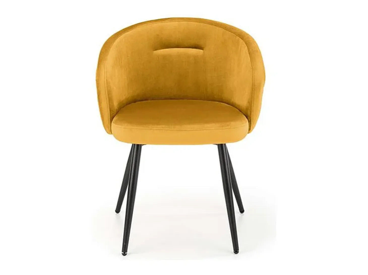 Silla de terciopelo amarillo con respaldo redondeado y patas de metal negro ERIKA
