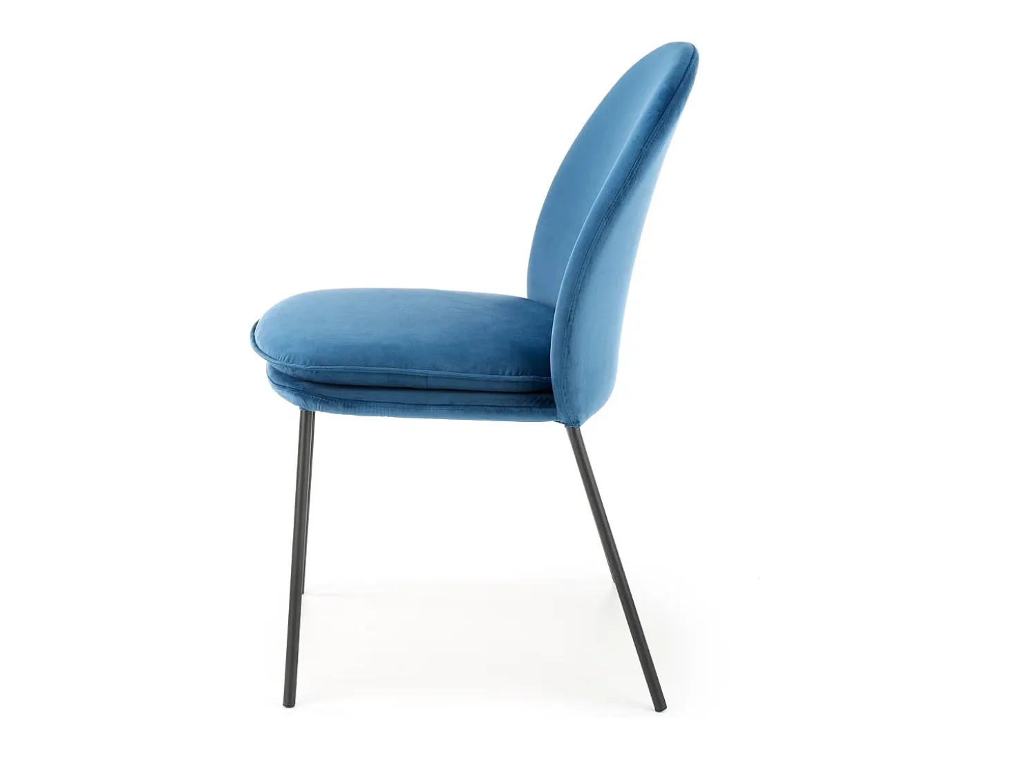 Silla de terciopelo azul con finas patas de metal negro MEET