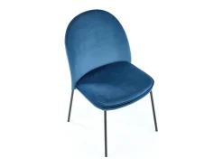 Silla de terciopelo azul con finas patas de metal negro MEET