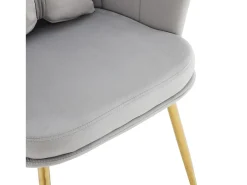 Silla de terciopelo con soporte lumbar - Patas de metal dorado - Gris