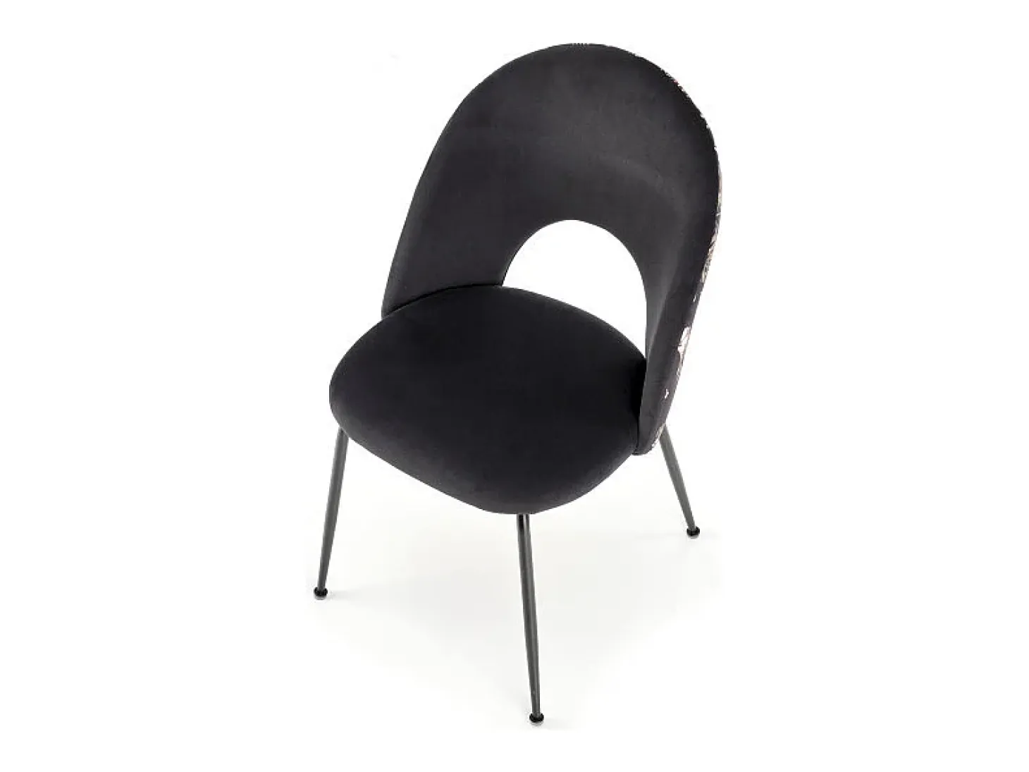 Silla de terciopelo negro con respaldo de estampado floral Marika