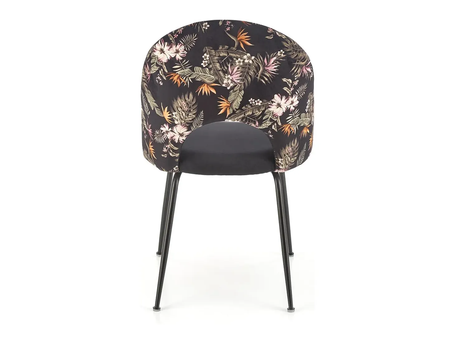 Silla de terciopelo negro con respaldo de estampado floral Marika