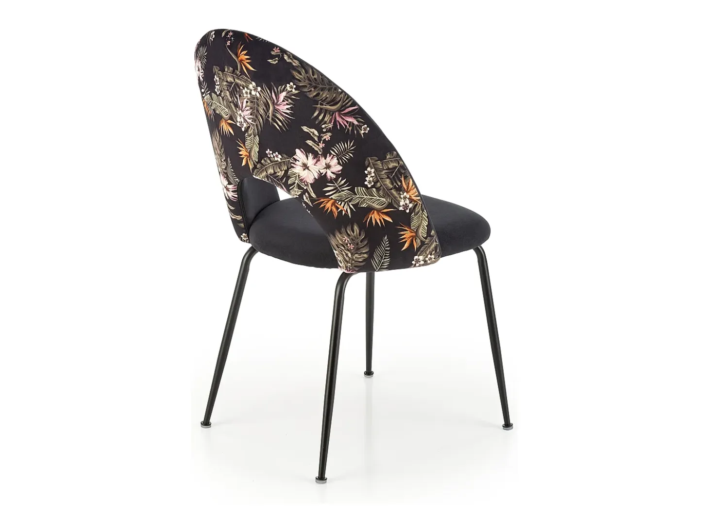 Silla de terciopelo negro con respaldo de estampado floral Marika