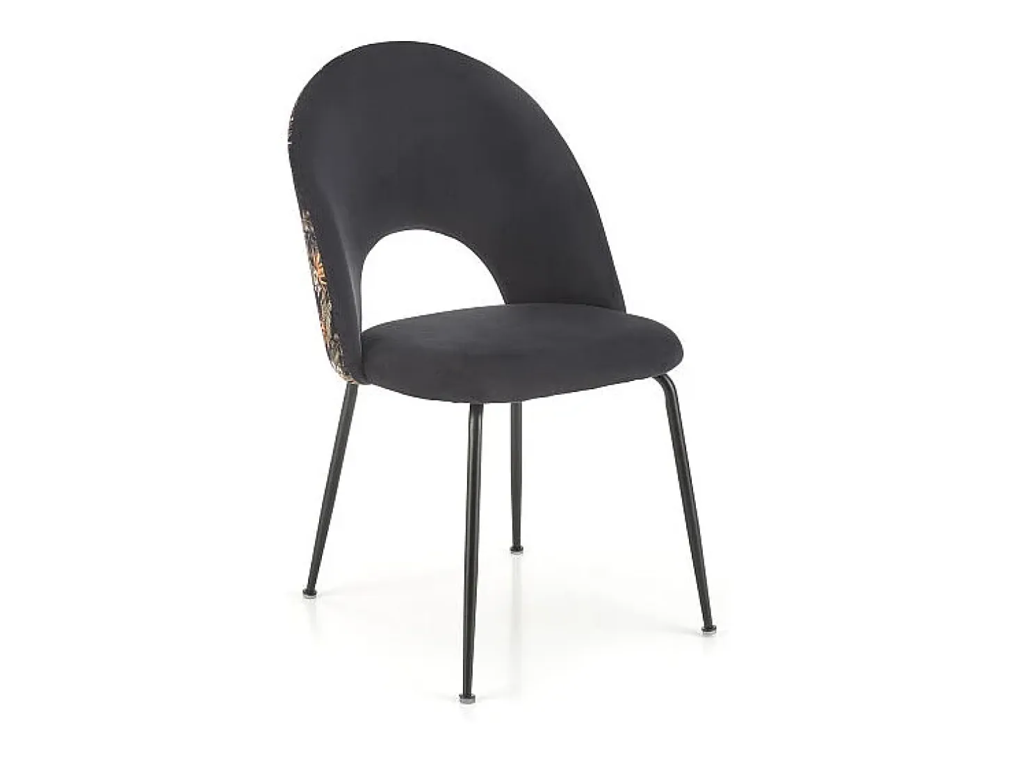 Silla de terciopelo negro con respaldo de estampado floral Marika