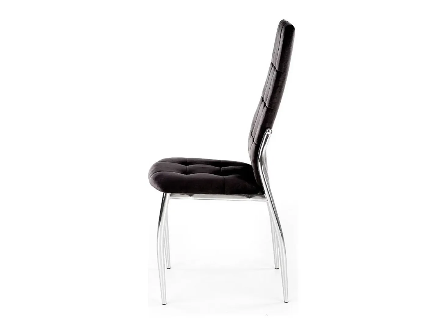 Silla Elysium tapizada en terciopelo negro con patas de metal