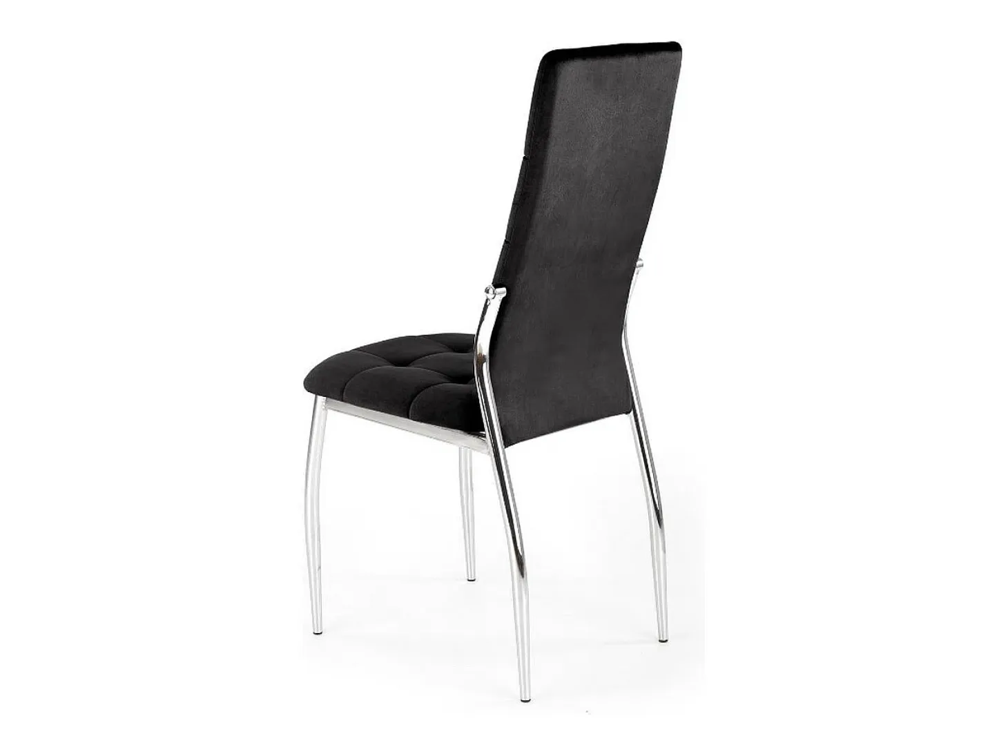 Silla Elysium tapizada en terciopelo negro con patas de metal