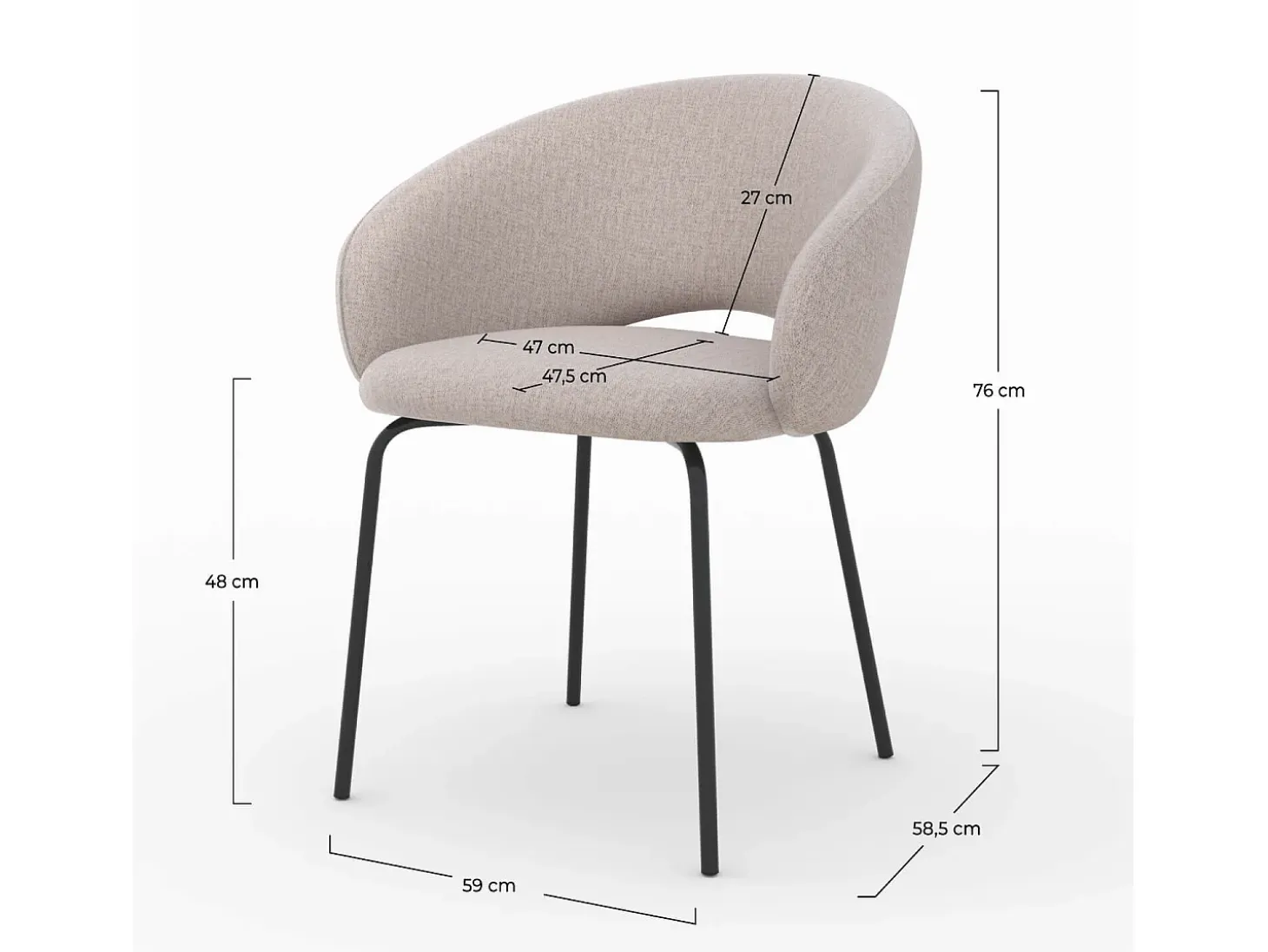 Silla en tela beige jaspeada y patas negras - Milly