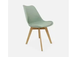 Silla escandinava con patas de madera de haya, set de 4 verde celadón