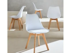 Silla escandinava con patas de madera de haya, set de 4 blanco