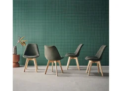 Silla escandinava de madera de haya y pana fina, set de 4 verde kaki