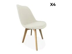 Silla escandinava de madera de haya y borreguito, set de 4 blanco