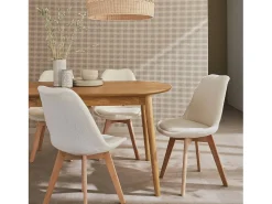 Silla escandinava de madera de haya y borreguito, set de 4 blanco