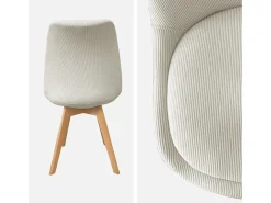 Silla escandinava de madera de haya y pana fina, set de 4 blanco roto