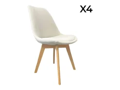 Silla escandinava de madera de haya y pana fina, set de 4 blanco roto
