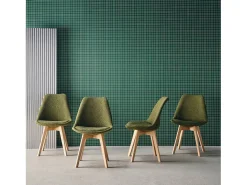Silla escandinava de madera de haya y borreguito texturizada, set de 4