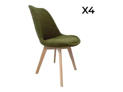 Silla escandinava de madera de haya y borreguito texturizada, set de 4