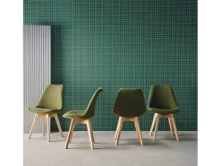 Silla escandinava de madera de haya y borreguito texturizada, set de 4