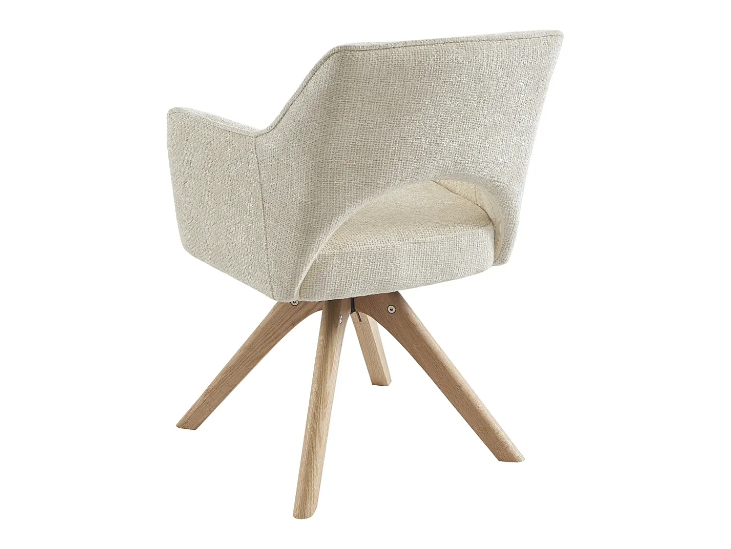 Silla giratoria con reposabrazos de tela y roble - Crema - KONYA