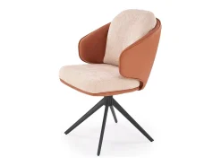 Silla giratoria de diseño en ecopiel marrón y tejido Acoro beige