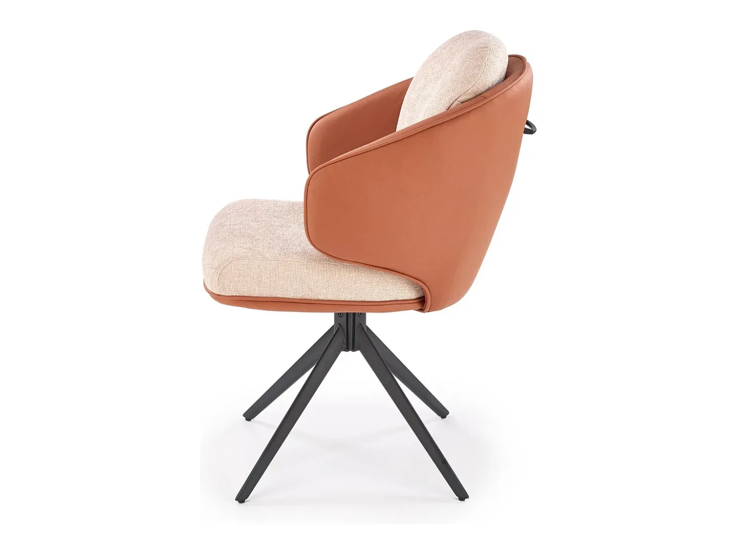 Silla giratoria de diseño en ecopiel marrón y tejido Acoro beige