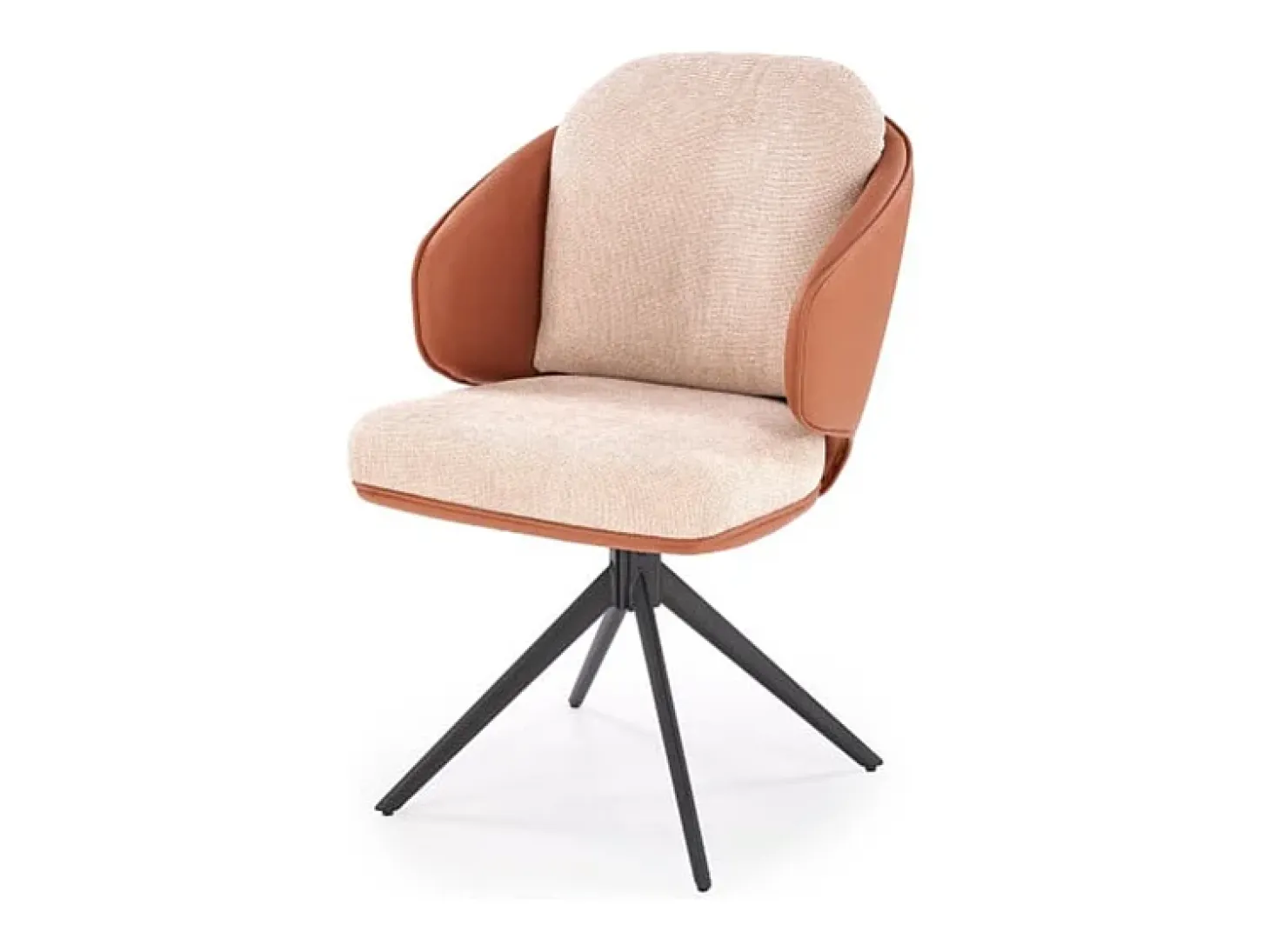 Silla giratoria de diseño en ecopiel marrón y tejido Acoro beige