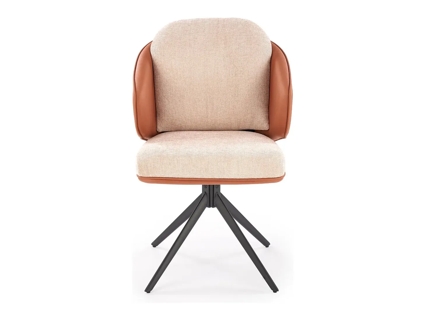Silla giratoria de diseño en ecopiel marrón y tejido Acoro beige